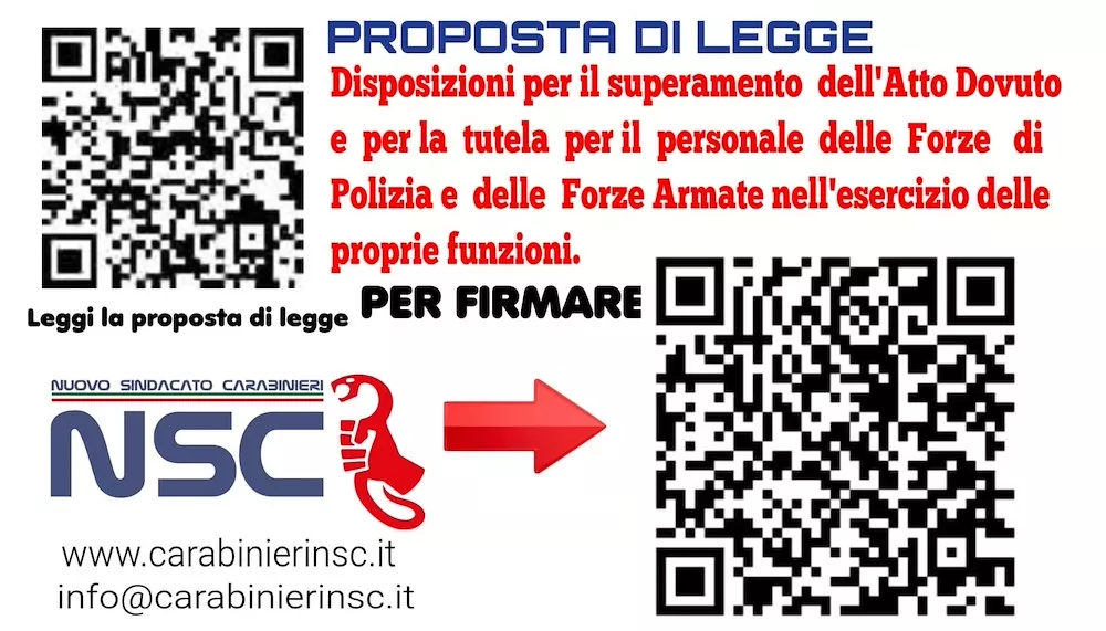 Raccolta firme Proposta di legge di iniziativa popolare - Disposizioni per il superamento dell'"Atto Dovuto" e per la tutela del personale delle Forze di Polizia e delle Forze Armate nell'esercizio delle proprie funzioni.